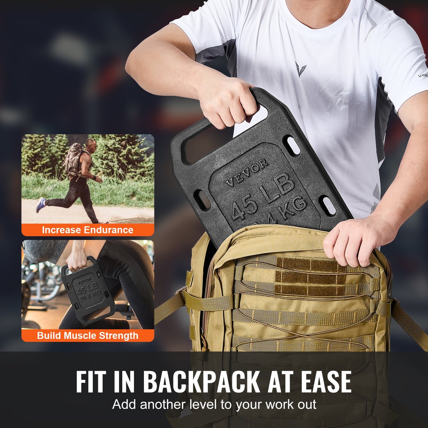 Ruckgewichte aus Gusseisen, 45-Pfund-Einzelgewichtsscheibe, Gewichte für Rucking, Massive Gewichtsscheibe für Rucking, Swings, Kniebeugen, Krafttraining, Gewichtheben, Fitness-Workout