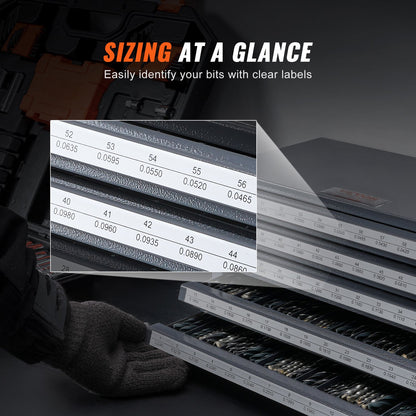 Bohreraufbewahrungsschrank mit fünf Schubladen für Stahlbohrer der Größen 1 bis 60, inklusive Etiketten und stapelbarem Fach zur Aufbewahrung von Bohrern