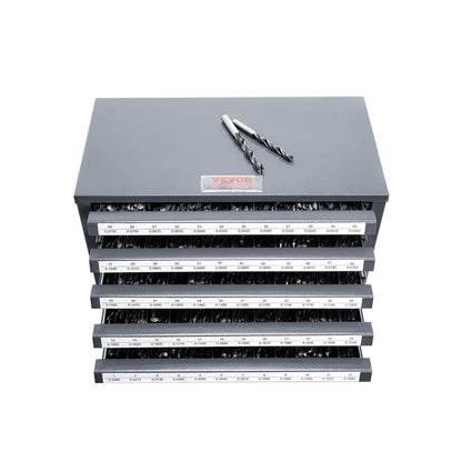 Bohreraufbewahrungsschrank mit fünf Schubladen für Stahlbohrer der Größen 1 bis 60, inklusive Etiketten und stapelbarem Fach zur Aufbewahrung von Bohrern