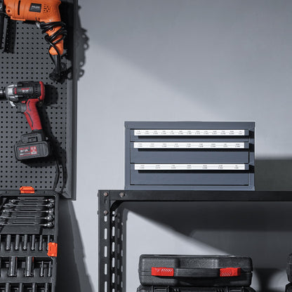 Drill Bit Dispenser Cabinet, Three-Drawer Drill Bit Organizer Cabinet for 1.59 mm to 12.7 mm, Steel Drill Dispenser Organizer Cabinet with Labels, Stackable Drill Dispenser for Drill Bit Storage