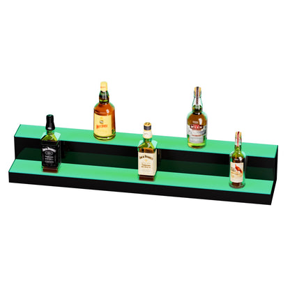 LED Lighted Liquor Bottle Display, 2 Tiers 40 Inch Commercial Illuminated Home Bar Shelf, 2 Steps Whiskey Rack Stand, Acrylic Drink Shelves with RF Remote & App Control, and Multicolor lighting