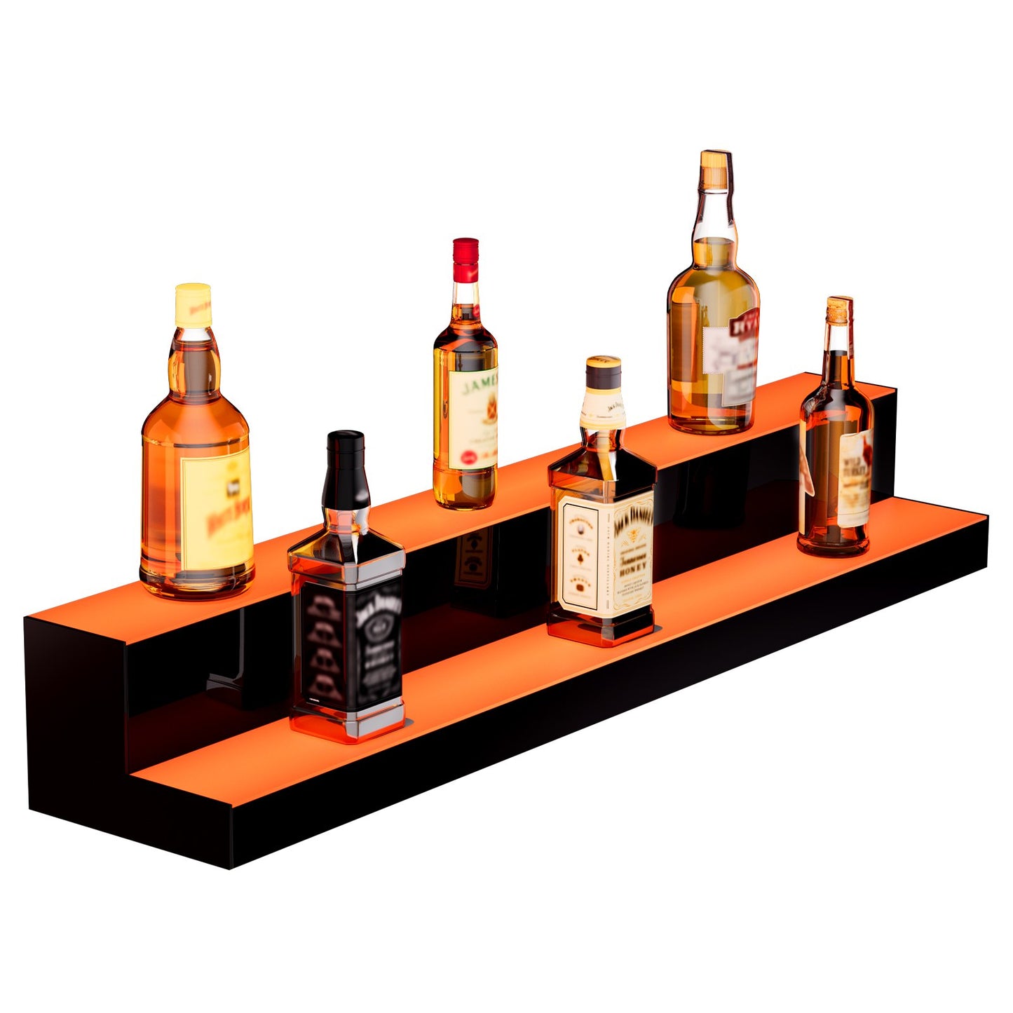 LED Lighted Liquor Bottle Display, 2 Tiers 40 Inch Commercial Illuminated Home Bar Shelf, 2 Steps Whiskey Rack Stand, Acrylic Drink Shelves with RF Remote & App Control, and Multicolor lighting