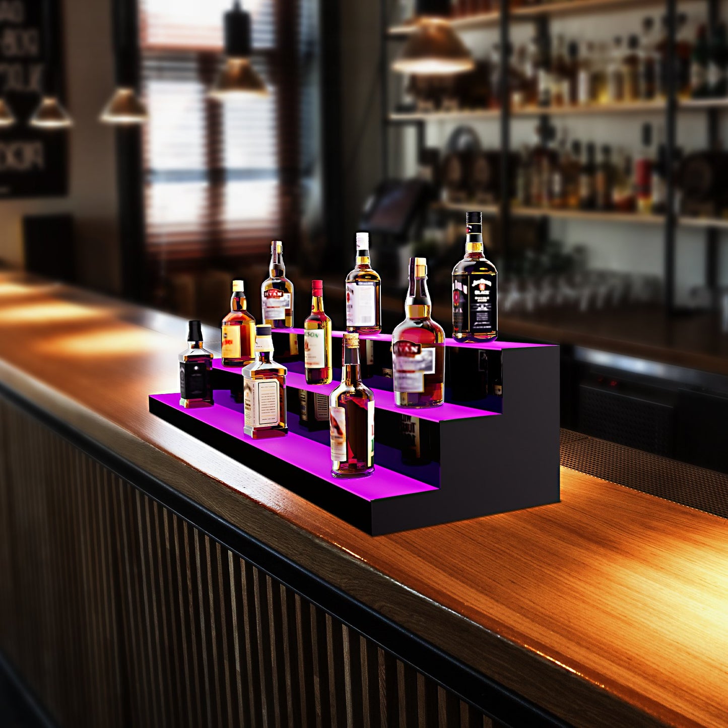 LED Lighted Liquor Bottle Display Bar Shelf RF & App Control 152.4 cm 3-Step
