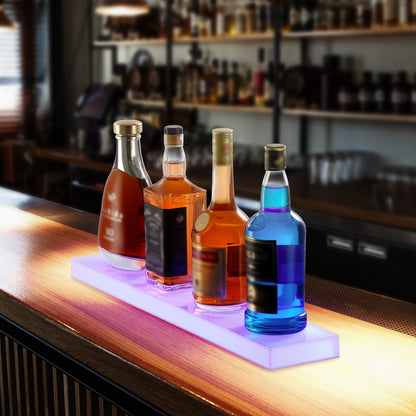 LED Lighted Liquor Bottle Display, 1 Tier 24 Inch Wall Mounted Whiskey Rack Stand, 1 Step Commercial Illuminated Home Bar Shelf, Acrylic Drinks lighting Shelves with RF Remote & App Control