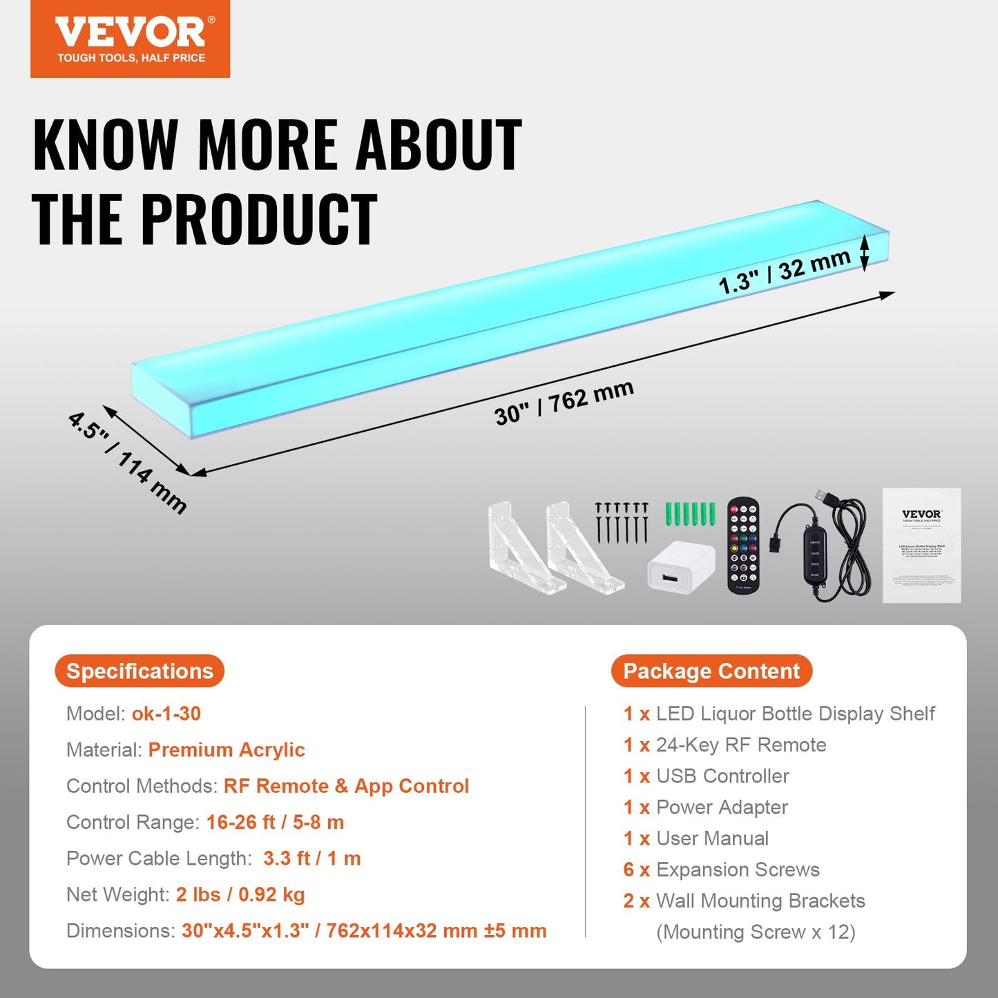 LED-beleuchtetes Spirituosenflaschenregal, einstufiges, 76 cm hohes Wandregal für Whiskyflaschen, einstufiges, beleuchtetes Barregal für die gewerbliche Nutzung, Acryl-Getränkeregale mit Beleuchtung, Funkfernbedienung und App-Steuerung