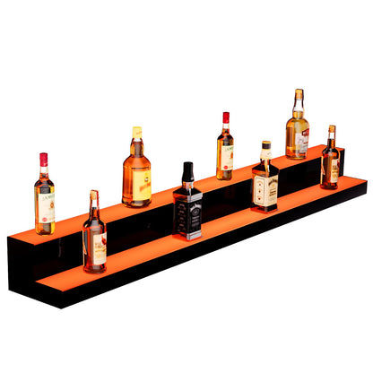 LED Lighted Liquor Bottle Display, 2 Tiers 60 Inch Commercial Illuminated Home Bar Shelf, 2 Steps Whiskey Rack Stand, Acrylic Drink Shelves with RF Remote & App Control, and Multicolor lighting