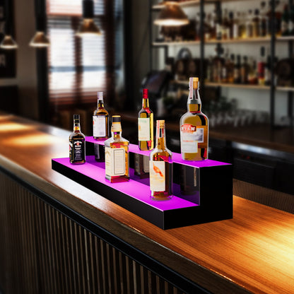LED-beleuchtetes Spirituosenflaschenregal, 2-stöckiges, 122 cm hohes, beleuchtetes Barregal für die gewerbliche Nutzung, 2-stufiger Whisky-Ständer, Acryl-Getränkeregale mit Funkfernbedienung und App-Steuerung sowie mehrfarbiger Beleuchtung