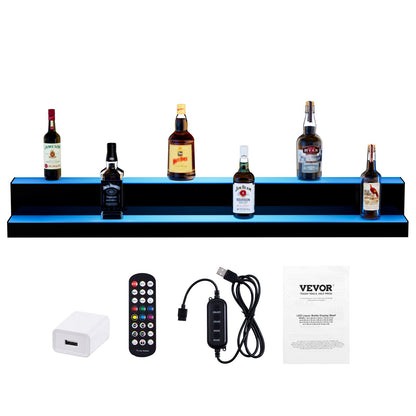 LED-beleuchtetes Spirituosenflaschenregal, 2-stöckiges, 122 cm hohes, beleuchtetes Barregal für die gewerbliche Nutzung, 2-stufiger Whisky-Ständer, Acryl-Getränkeregale mit Funkfernbedienung und App-Steuerung sowie mehrfarbiger Beleuchtung
