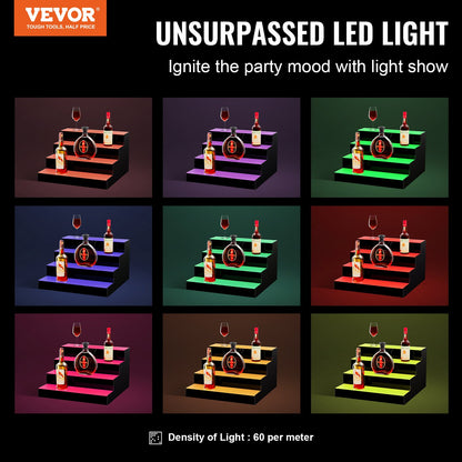 LED-beleuchtetes Spirituosenflaschenregal, 4-stufiges, 40 cm hohes, beleuchtetes Barregal für die gewerbliche Nutzung, 4-stufiger Whisky-Ständer, Acryl-Getränkeregale mit Funkfernbedienung und App-Steuerung sowie mehrfarbiger Beleuchtung