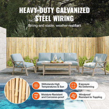 Natural Rolled Bamboo Fence, Eco-Friendly Bamboo Privacy Fence 4 ft H x 8 ft L x 0.75 in D. , Decorative Bamboo Privacy Screen for Garden, Backyard, Balcony, Patio, Pool Side