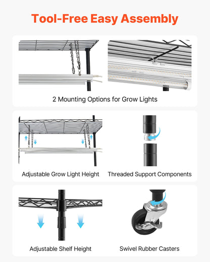 Gewächshaus für den Innenbereich mit Pflanzenlampe, 150 cm hoher, 4-stufiger Pflanzenständer mit transparenter Abdeckung, Zeitschaltuhr und Hygrometer, 180-W-Vollspektrum-Pflanzenlampen, beleuchtetes Pflanzenregal aus Metall für Zimmerpflanzen