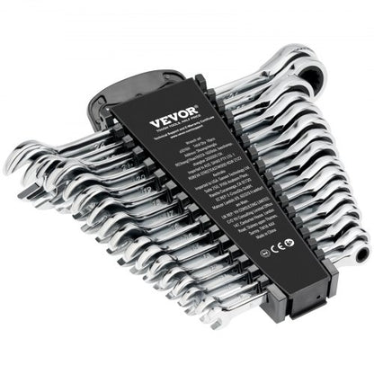 Combination Wrench Set, 16-Piece Ratcheting Wrench Set with Organizer Rack, Cr-V Steel Wrench Set Metric 8 mm to 24 mm, Ideal for General Household, Garage, Workshop, Auto Repairs, Emergency