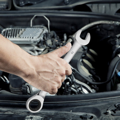 Combination Wrench Set, 16-Piece Ratcheting Wrench Set with Organizer Rack, Cr-V Steel Wrench Set Metric 8 mm to 24 mm, Ideal for General Household, Garage, Workshop, Auto Repairs, Emergency