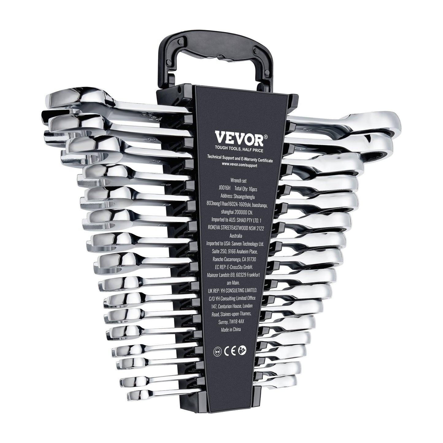 Combination Wrench Set, 16-Piece Ratcheting Wrench Set with Organizer Rack, Cr-V Steel Wrench Set Metric 8 mm to 24 mm, Ideal for General Household, Garage, Workshop, Auto Repairs, Emergency