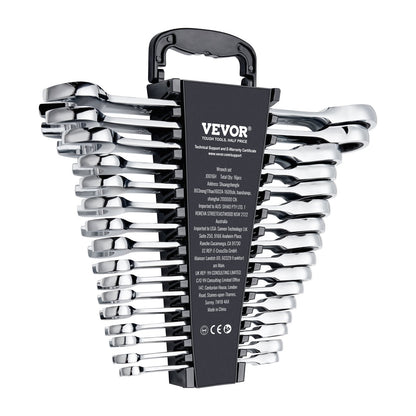 Combination Wrench Set, 16-Piece Ratcheting Wrench Set with Organizer Rack, Cr-V Steel Wrench Set Metric 8 mm to 24 mm, Ideal for General Household, Garage, Workshop, Auto Repairs, Emergency