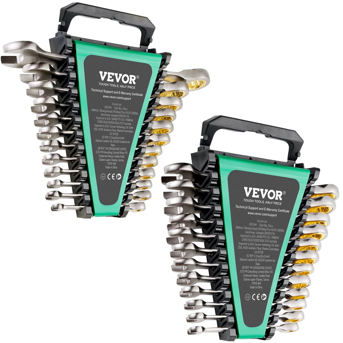 Combination Wrench Set, 24-Piece Ratcheting Wrench Set with Organizer Rack, Cr-V Steel Wrench Set SAE 1/4" to 7/8", Metric 8 mm to 19 mm, Ideal for General Household, Auto Repairs, Emergency