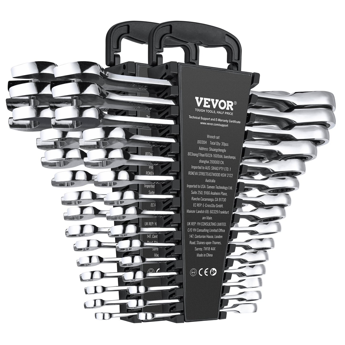 Combination Wrench Set, 30-Piece Ratcheting Wrench Set with Organizer Rack, Cr-V Steel Wrench Set SAE 1/4" to 1", Metric 8 mm to 24 mm, Ideal for General Household, Garage, Workshop, Emergency