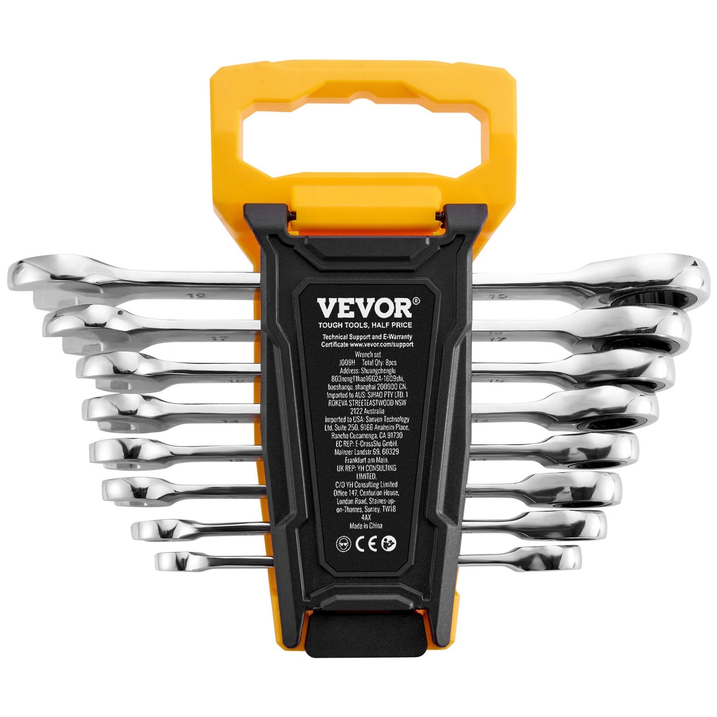 Combination Wrench Set, 8-Piece Ratcheting Wrench Set with Organizer Rack, Cr-V Steel Wrench Set Metric 8 mm to 19 mm, Ideal for General Household, Garage, Workshop, Auto Repairs, Emergency