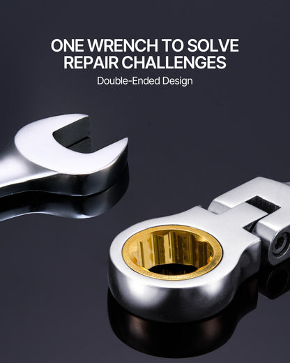 Flex-Head Ratcheting Wrench Set, 8-piece Combination Wrench Set with Roll-up Pouch, Cr-V Steel Flexible Ratcheting Wrench Set Metric 8 mm to 17 mm, Ideal for General Household, Auto Repairs