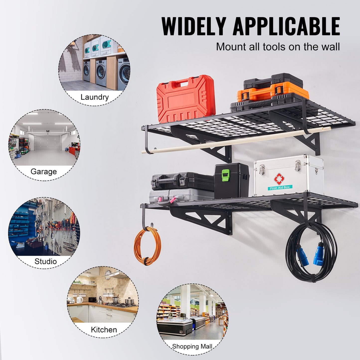 Garage Storage Shelving, 2 Pack, 4 x 2 ft Heavy Duty Garage Shelves Wall Mounted, 502 lbs Load Capacity(Total) Garage Storage Rack Floating Shelves, Suitable for Shop, Shed, Garage Storage