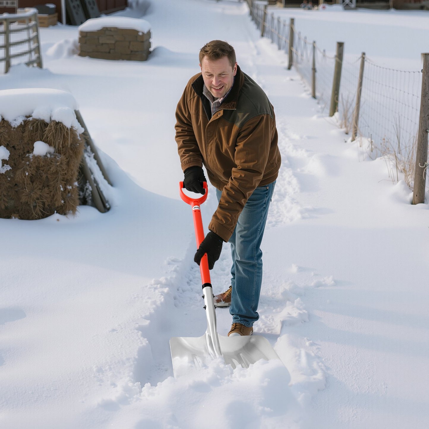 Schneeschaufel für die Einfahrt, 35 cm breite Schneeschaufel aus Aluminiumlegierung mit D-förmigen Griffen, Schneeschaufel mit großem Fassungsvermögen, leichtes Schneeräumgerät für Garten, Auto und Camping