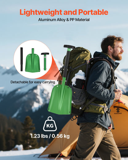 Schneeschaufel für die Einfahrt, 21,5 cm breite Schneeschaufel aus Aluminiumlegierung mit T-förmigen Griffen, Schneeschaufel mit großem Fassungsvermögen, tragbares und leichtes Schneeräumgerät für Garten, Auto und Camping