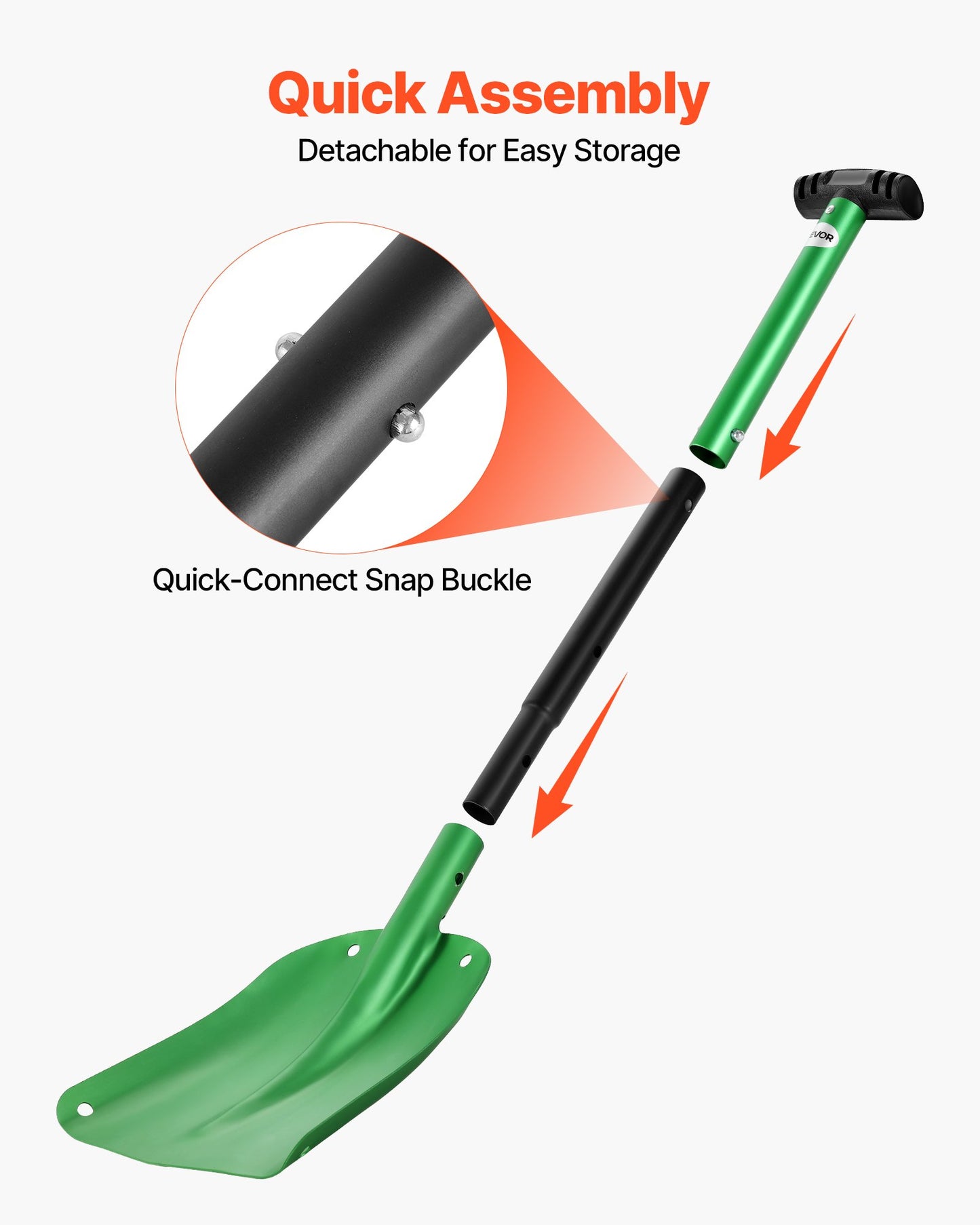 Schneeschaufel für die Einfahrt, 21,5 cm breite Schneeschaufel aus Aluminiumlegierung mit T-förmigen Griffen, Schneeschaufel mit großem Fassungsvermögen, tragbares und leichtes Schneeräumgerät für Garten, Auto und Camping