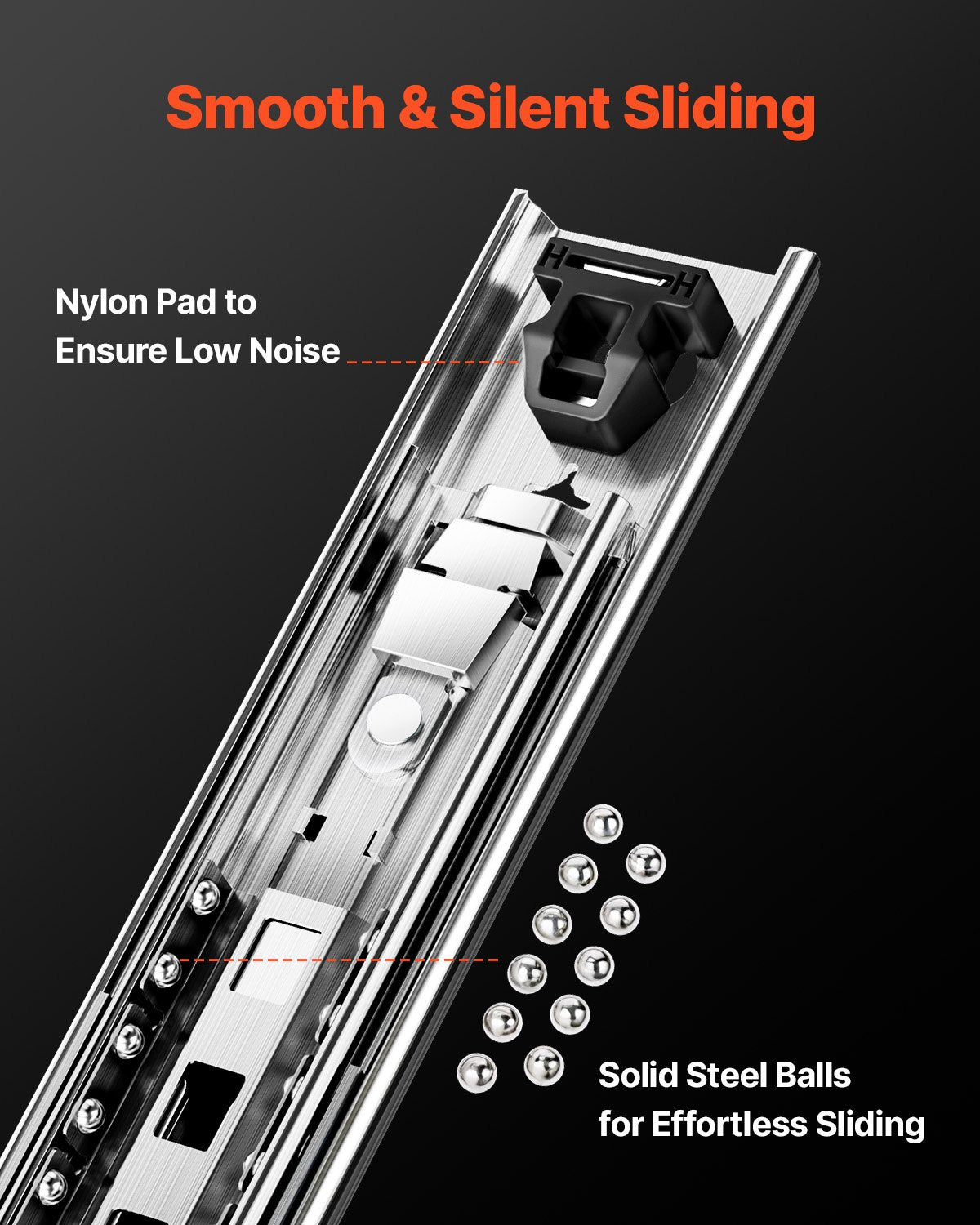1 Paar Vollauszugsschienen für Schubladen (16, 18, 20, 24, 30, 35, 38, 59, 32, 36, 40, 48, 60 Zoll), Tragkraft: 113 kg, kugelgelagert mit Verriegelung, seitliche Montage der Schubladenschiene