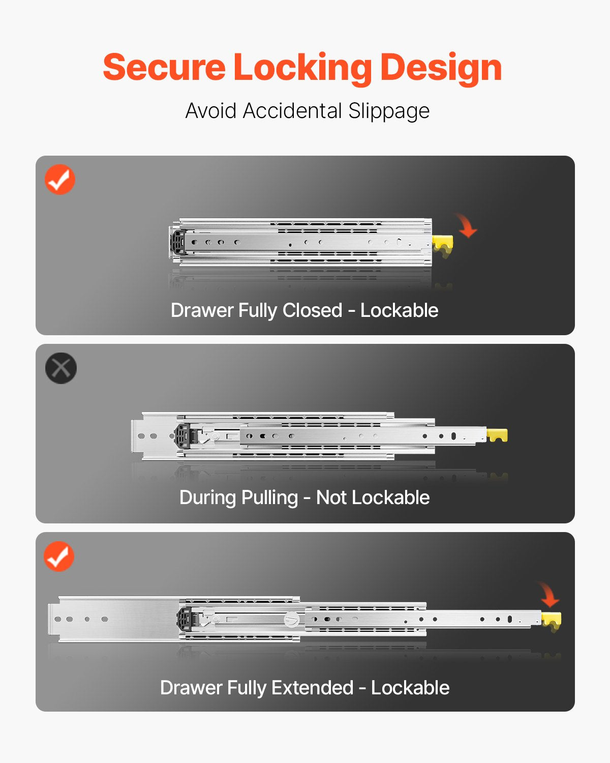 1 Pair Full Extension Drawer Slides 16 18 20 24 30 35 37.4 59 24 32 36 40 48 60 in, 500 lbs Load Capacity Locking Drawer Slides, Ball Bearing with Lock Side Mount Drawer Slide Rail