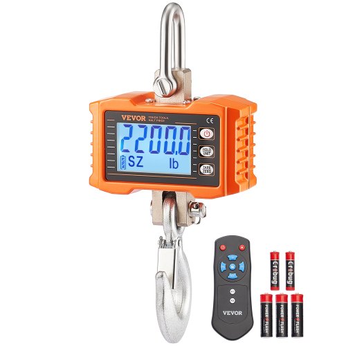 Digital Crane Scale, 2200 lbs/1000 kg, Industrial Heavy Duty Hanging Scale with Remote Control, Cast Aluminum Case & LCD Screen, High Precision for Construction, Factory, Farm, Hunting (Orange)