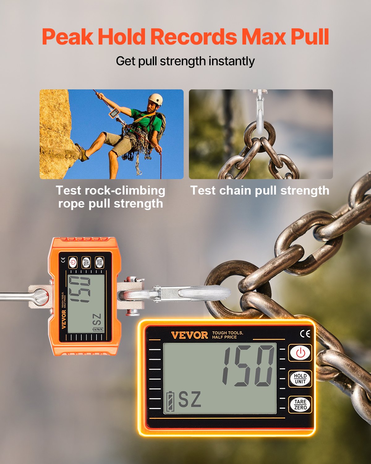 Digital Crane Scale, 2200 lbs/1000 kg, Industrial Heavy Duty Hanging Scale with Remote Control, Cast Aluminum Case & LCD Screen, High Precision for Construction, Factory, Farm, Hunting (Orange)