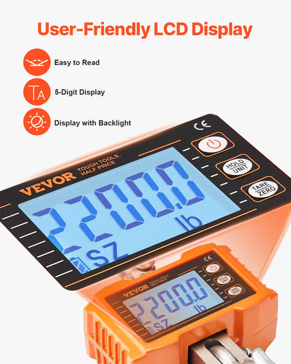 Digital Crane Scale, 2200 lbs/1000 kg, Industrial Heavy Duty Hanging Scale with Remote Control, Cast Aluminum Case & LCD Screen, High Precision for Construction, Factory, Farm, Hunting (Orange)