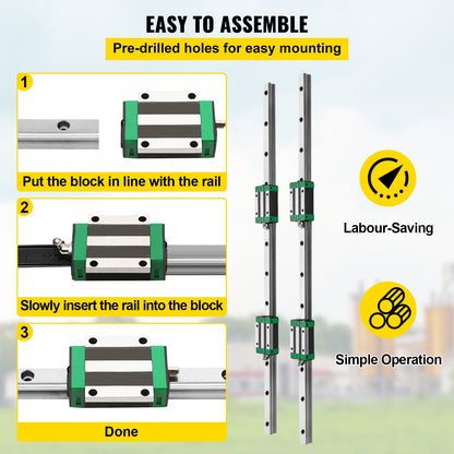 Linearführungsschiene 2 Stück HGR20-1000 mm Linearschlittenschiene mit 1 Stück RM1605-1000 mm Kugelgewindetrieb mit BF12/BK12 Kit Linearschlittenführungsschiene Vierkant für DIY CNC-Fräsmaschinen, Drehmaschinen und Fräsen