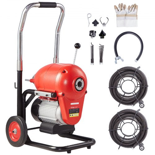 Drain Cleaner Machine 3657.6 cm x 1.52 cm 1100W Sectional Snake Auger Manual Feed