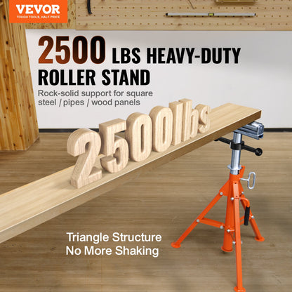 Roller Stand, Heavy Duty 1134 kg Load Capacity, 700 mm-1320 mm Height Adjustable, 45# Steel Folding Roller Support Stand for Pipes, Wooden Boards