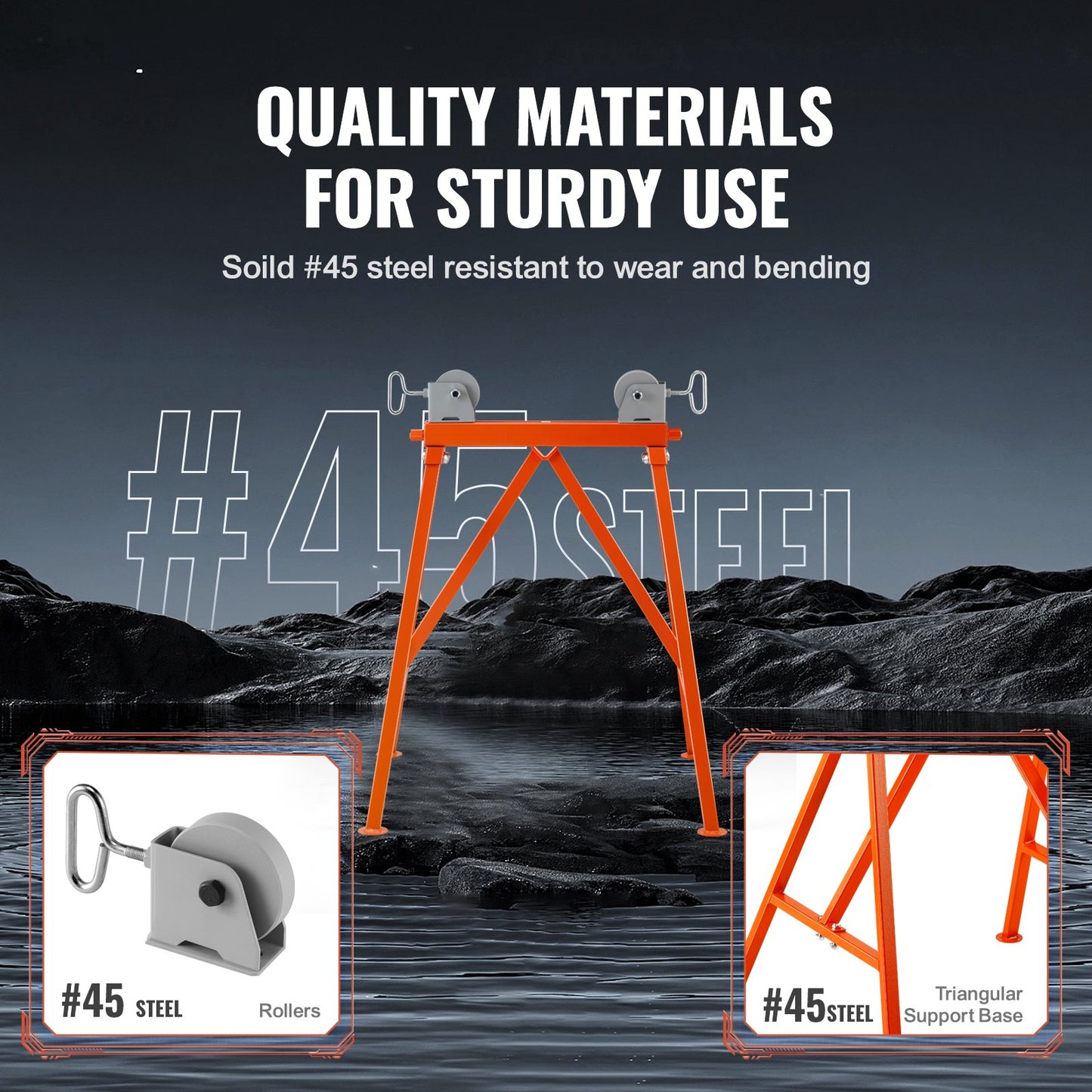 Rohrständer mit Rollenkopf, Tragkraft 1134 kg, für Rohre von 5,1–91,4 cm Durchmesser, Stahl 45#