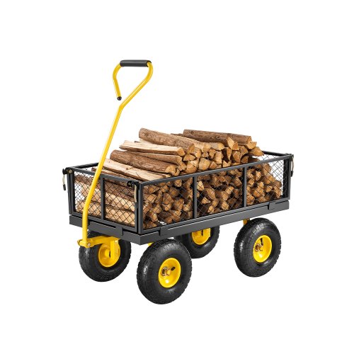 500 Pfund (ca. 227 kg) schwerer Gartenwagen aus Stahl, robuster, fahrbarer Gartenwagen aus Metall mit 10-Zoll-Geländereifen, abnehmbaren Seitenwänden aus Netzgewebe und um 180° drehbarem Griff