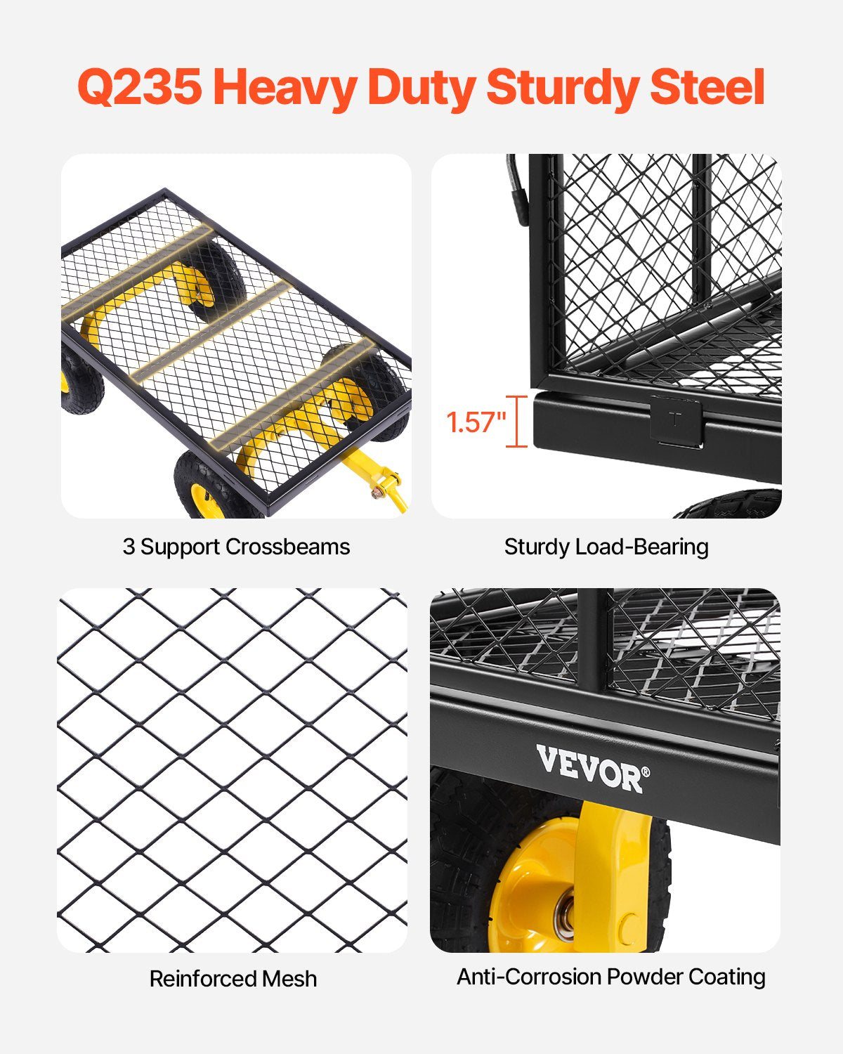 900 Lbs Heavy Duty Steel Garden Cart, Garden Wagon Cart on Wheels, Outdoor Metal Yard Utility Wagon Carts with 10" Tires and Mesh Removable Sides(Convert to Flatbed) and 180°Rotating Handle