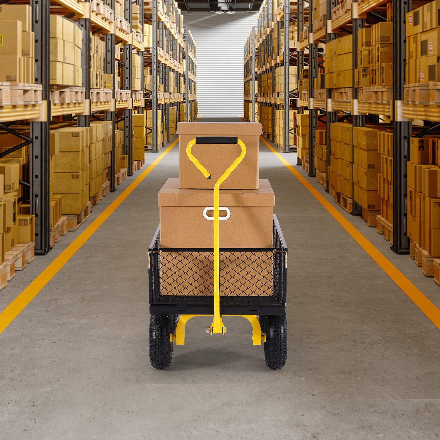 900 Lbs Heavy Duty Steel Garden Cart, Garden Wagon Cart on Wheels, Outdoor Metal Yard Utility Wagon Carts with 10" Tires and Mesh Removable Sides(Convert to Flatbed) and 180°Rotating Handle