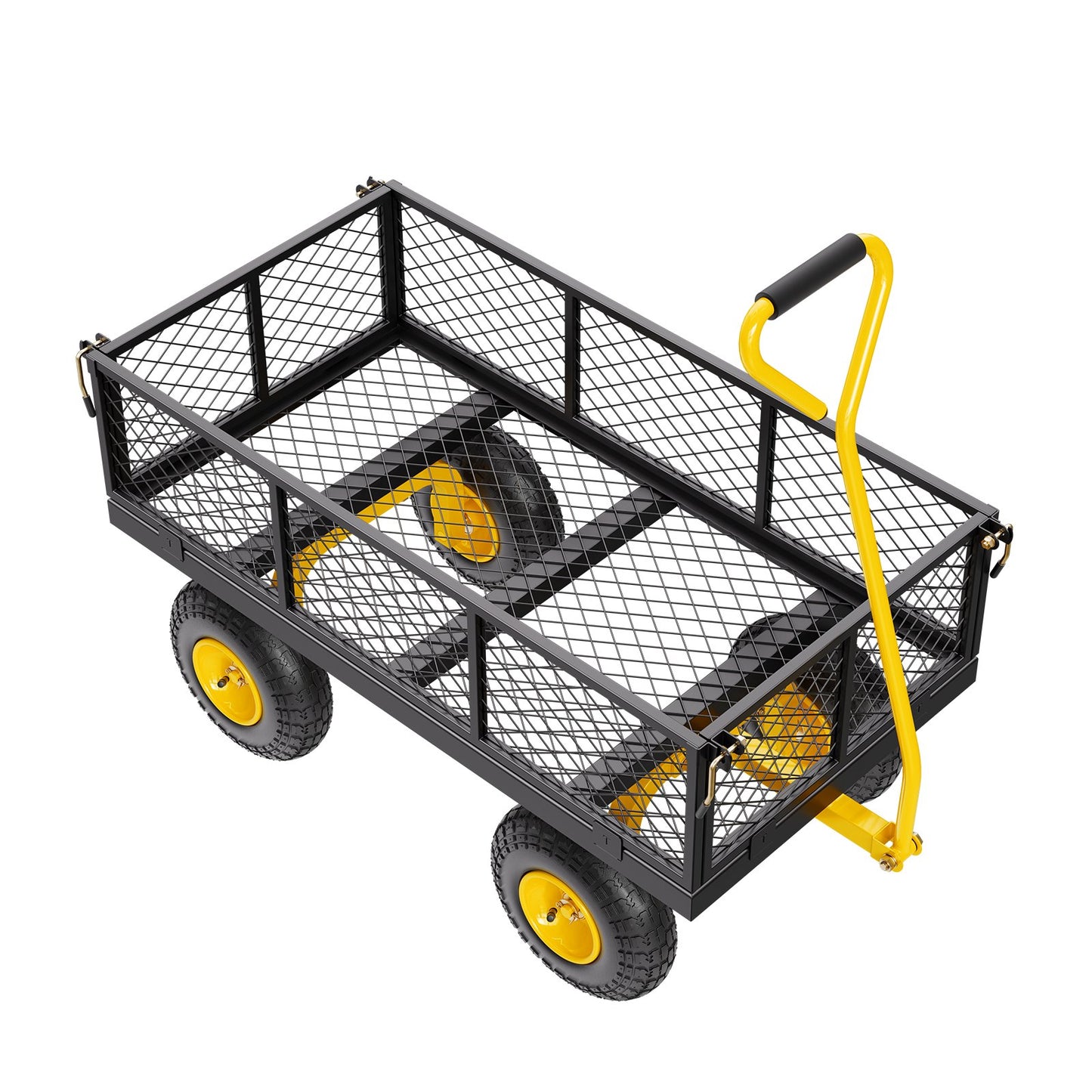 900 Lbs Heavy Duty Steel Garden Cart, Garden Wagon Cart on Wheels, Outdoor Metal Yard Utility Wagon Carts with 10" Tires and Mesh Removable Sides(Convert to Flatbed) and 180°Rotating Handle