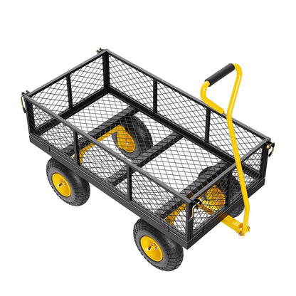 900 Lbs Heavy Duty Steel Garden Cart, Garden Wagon Cart on Wheels, Outdoor Metal Yard Utility Wagon Carts with 10" Tires and Mesh Removable Sides(Convert to Flatbed) and 180°Rotating Handle