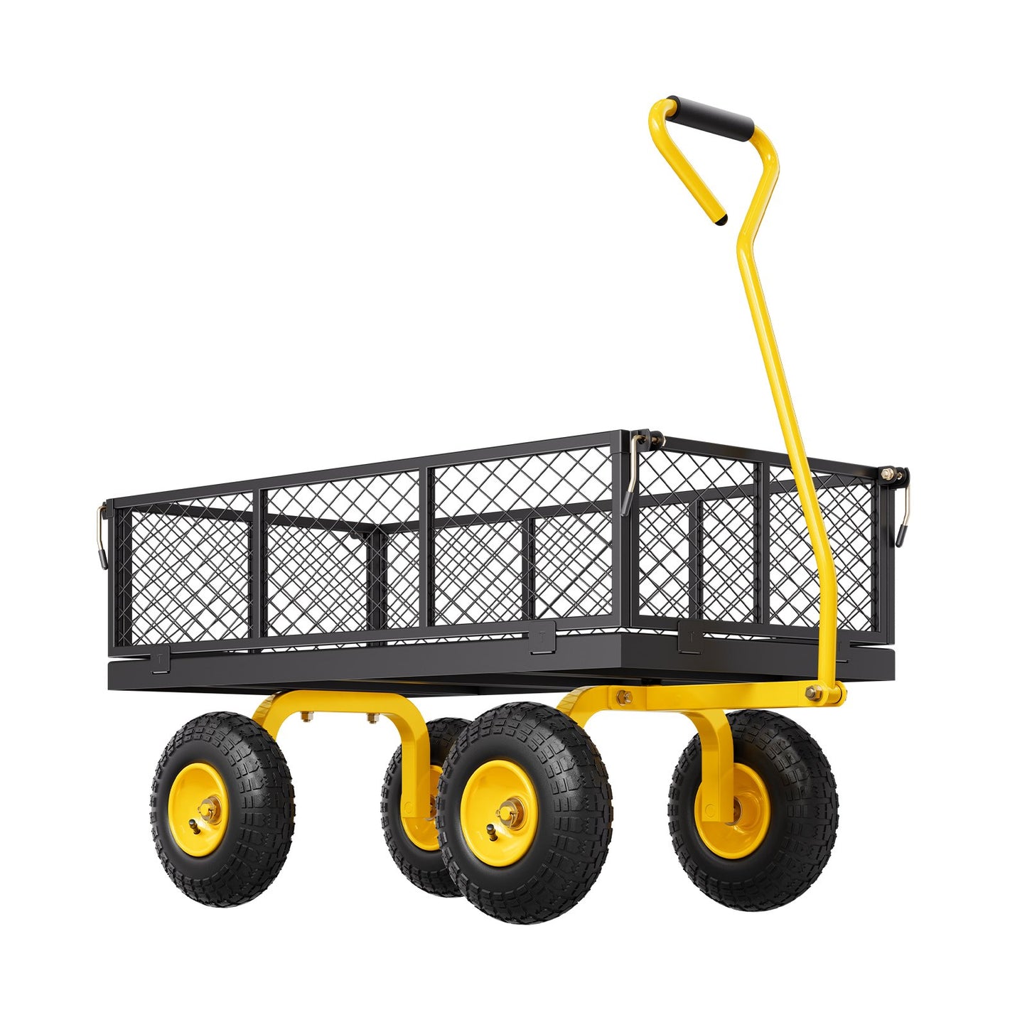 900 Lbs Heavy Duty Steel Garden Cart, Garden Wagon Cart on Wheels, Outdoor Metal Yard Utility Wagon Carts with 10" Tires and Mesh Removable Sides(Convert to Flatbed) and 180°Rotating Handle