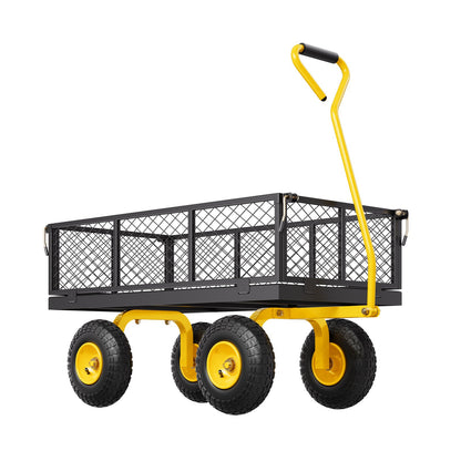 900 Lbs Heavy Duty Steel Garden Cart, Garden Wagon Cart on Wheels, Outdoor Metal Yard Utility Wagon Carts with 10" Tires and Mesh Removable Sides(Convert to Flatbed) and 180°Rotating Handle