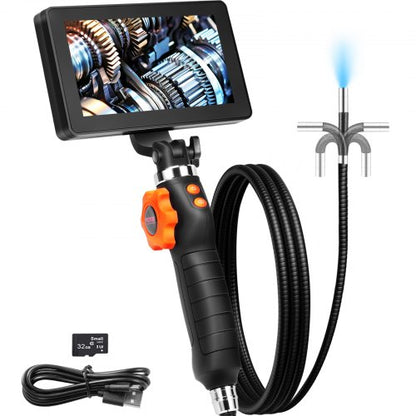 Articulating Borescope Camera with Light, Two-Way Articulated Endoscope Inspection Camera with 6.4mm Tiny Lens, 5" IPS 1080P HD Screen, 8X Zoom, 8 LED Light Camera for Auto, Plumbing (4.9 FT）