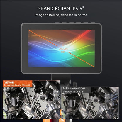 Articulating Borescope Camera with Light, Two-Way Articulated Endoscope Inspection Camera with 6.4mm Tiny Lens, 5" IPS 1080P HD Screen, 8X Zoom, 8 LED Light Camera for Auto, Plumbing (4.9 FT）