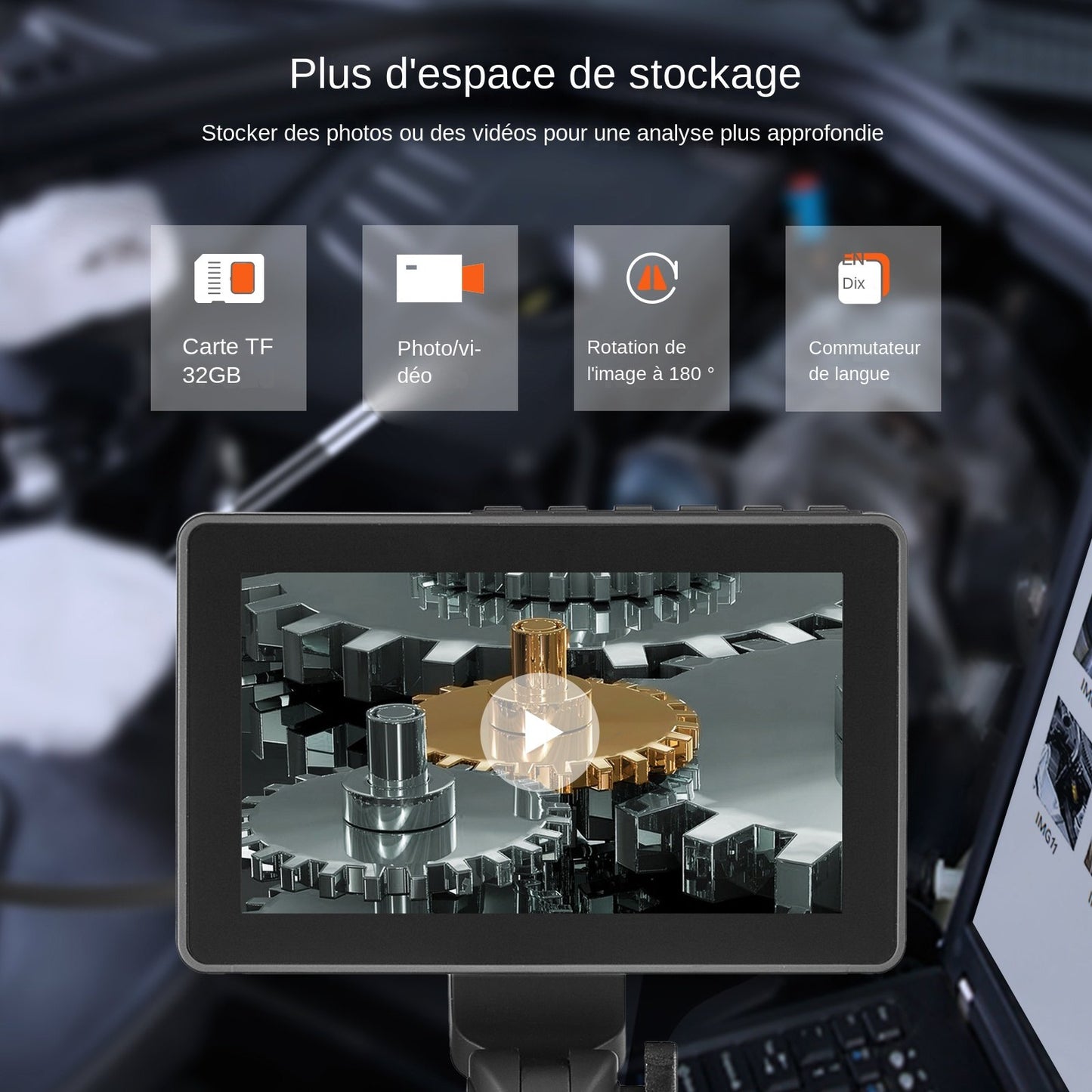 Articulating Borescope Camera with Light, Two-Way Articulated Endoscope Inspection Camera with 6.4mm Tiny Lens, 5" IPS 1080P HD Screen, 8X Zoom, 8 LED Light Camera for Auto, Plumbing (4.9 FT）