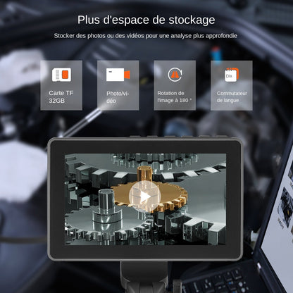 Articulating Borescope Camera with Light, Two-Way Articulated Endoscope Inspection Camera with 6.4mm Tiny Lens, 5" IPS 1080P HD Screen, 8X Zoom, 8 LED Light Camera for Auto, Plumbing (4.9 FT）