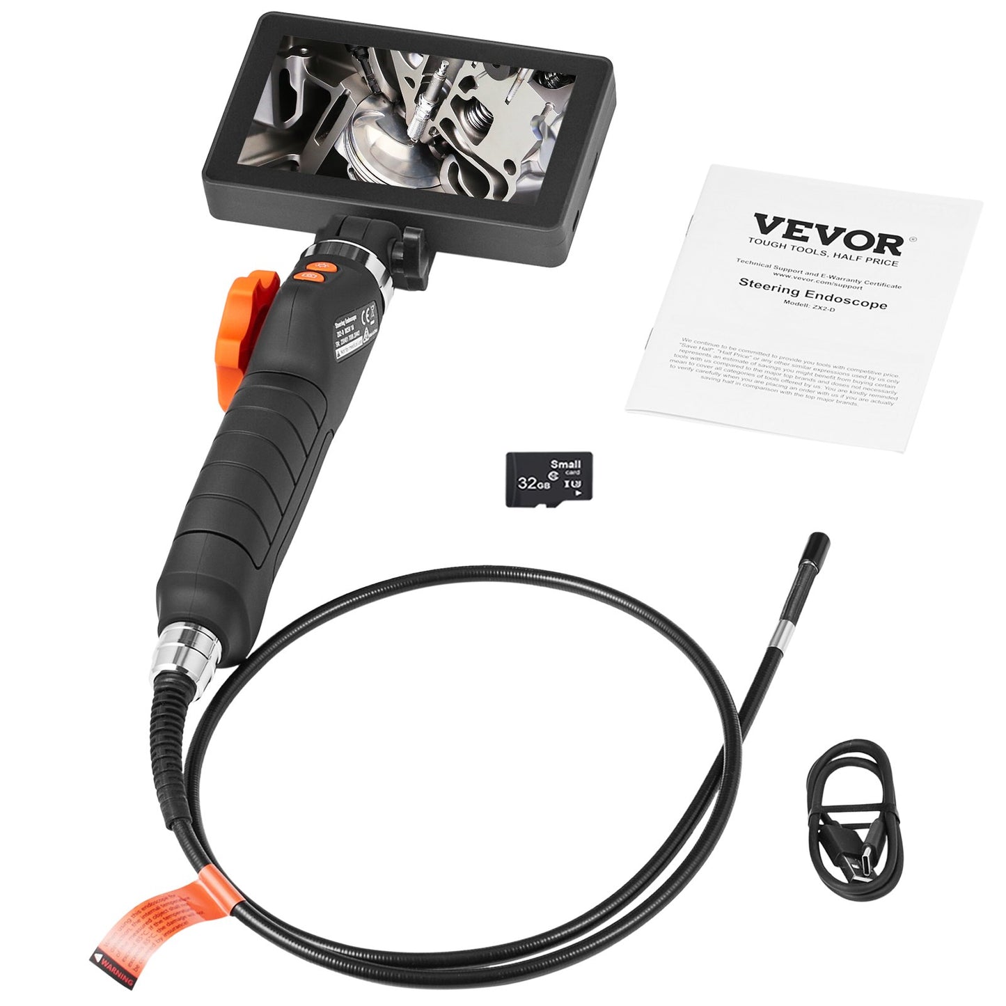 Articulating Borescope Camera with Light, Two-Way Articulated Endoscope Inspection Camera with 6.4mm Tiny Lens, 5" IPS 1080P HD Screen, 8X Zoom, 8 LED Light Camera for Auto, Plumbing (4.9 FT）