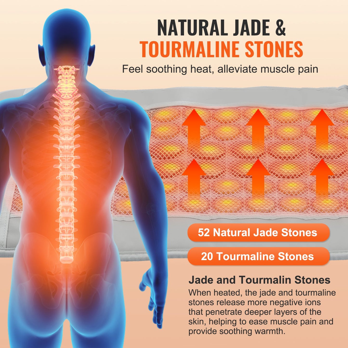 Ferninfrarot-Heizkissen, 52 natürliche Jade- und 20 Turmalinsteine ​​zur Linderung von Rückenschmerzen, 103-159 °F Infrarot-Heizkissen mit intelligenter Steuerung und automatischer Abschaltung (mittlere Größe 23,9" x 15,8")