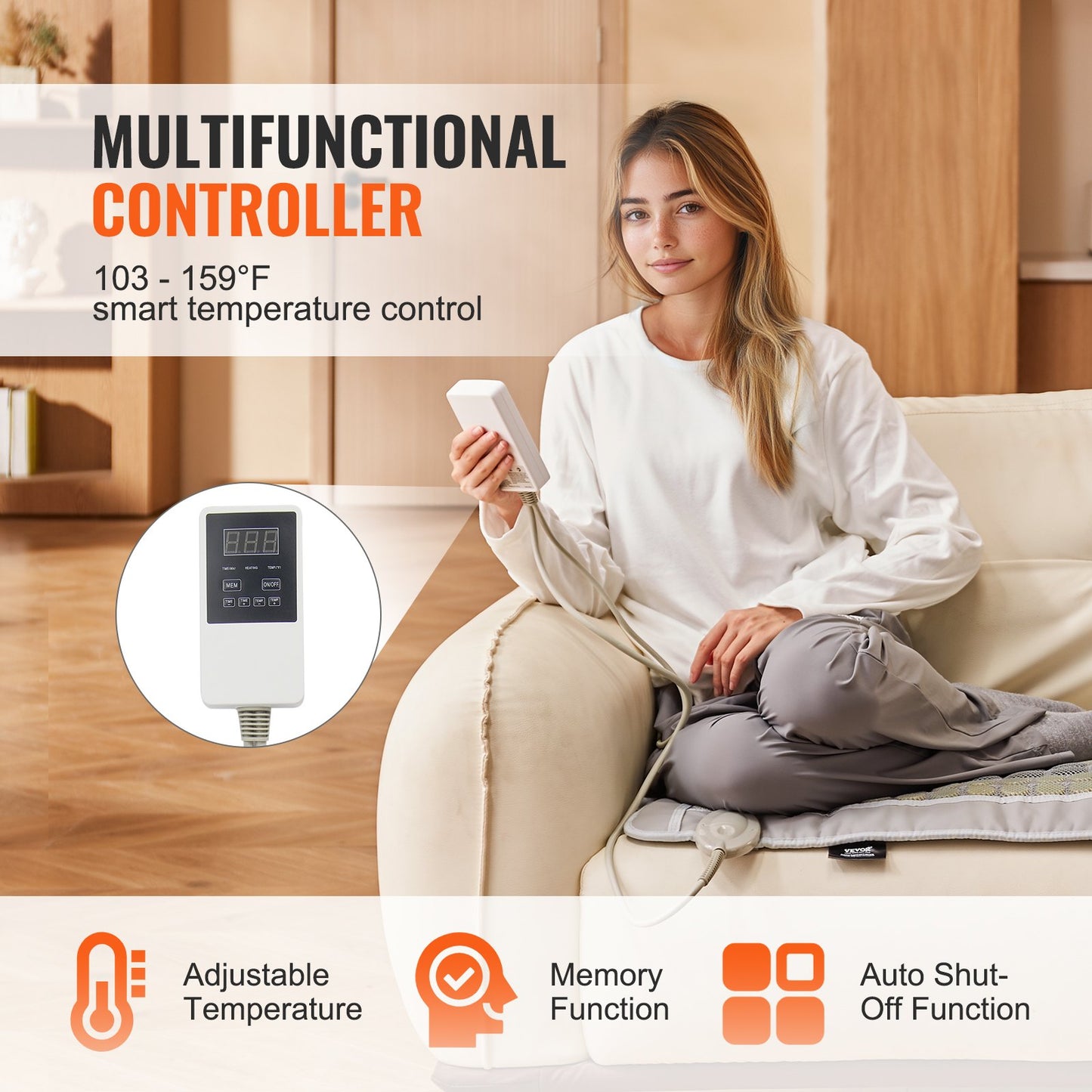 Ferninfrarot-Heizkissen, 52 natürliche Jade- und 20 Turmalinsteine ​​zur Linderung von Rückenschmerzen, 103-159 °F Infrarot-Heizkissen mit intelligenter Steuerung und automatischer Abschaltung (mittlere Größe 23,9" x 15,8")